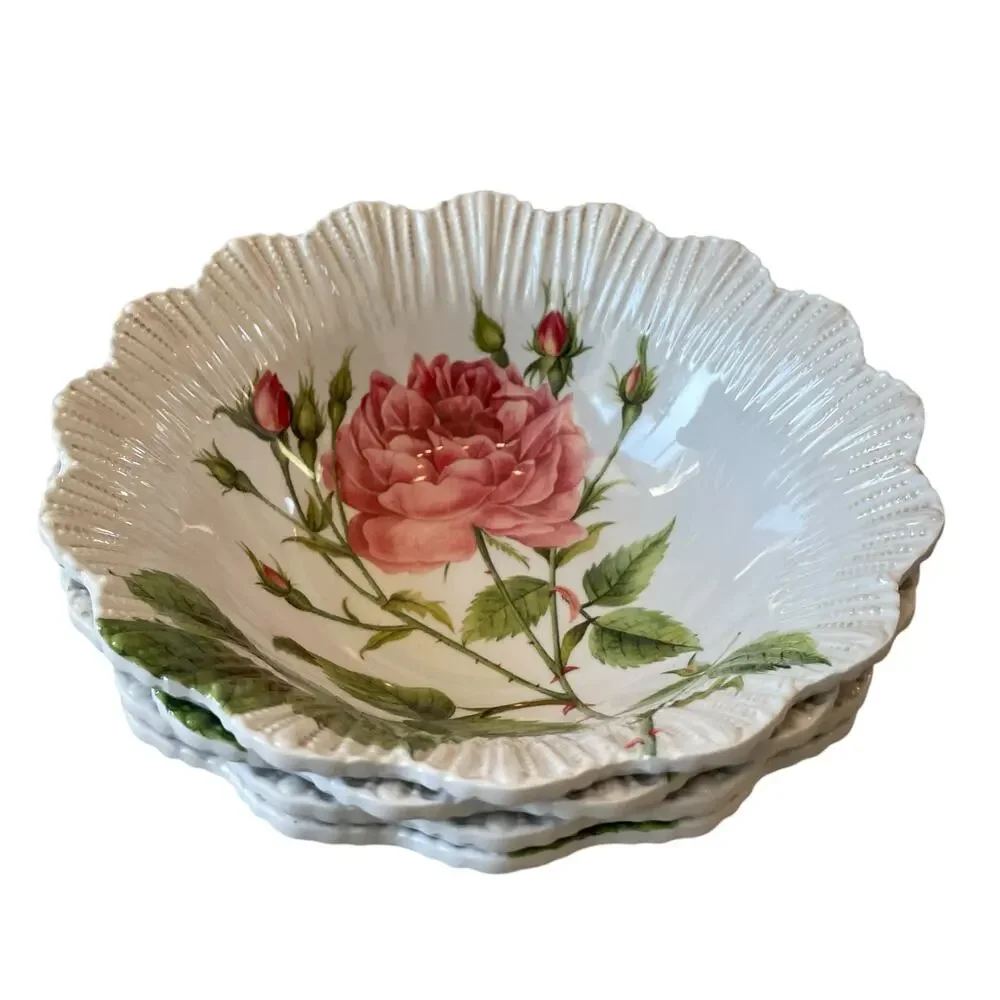 Soho Loft Spring Floral Melamine Bowls 7.5in Shabby Chic Set of 4 NEW